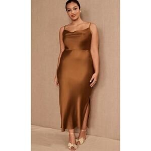 BHLDN Cali Satin Cowl-Neck Midi Slip Dress Size 16W